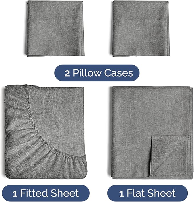 CGK Linens Twin XL 4 Piece Sheet Set - Cooling Sheets for Hot Sleepers - Hotel Luxury Bedding Set w/ 8-16 Inch Deep Pockets - 1 Flat & 1 Fitted & 2 Pillowcases - Soft & Wrinkle Free - Heathered Grey