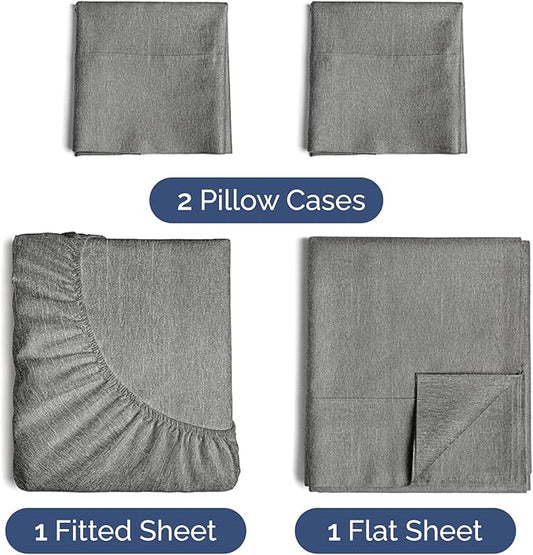 CGK Linens Twin XL 4 Piece Sheet Set - Cooling Sheets for Hot Sleepers - Hotel Luxury Bedding Set w/ 8-16 Inch Deep Pockets - 1 Flat & 1 Fitted & 2 Pillowcases - Soft & Wrinkle Free - Heathered Grey