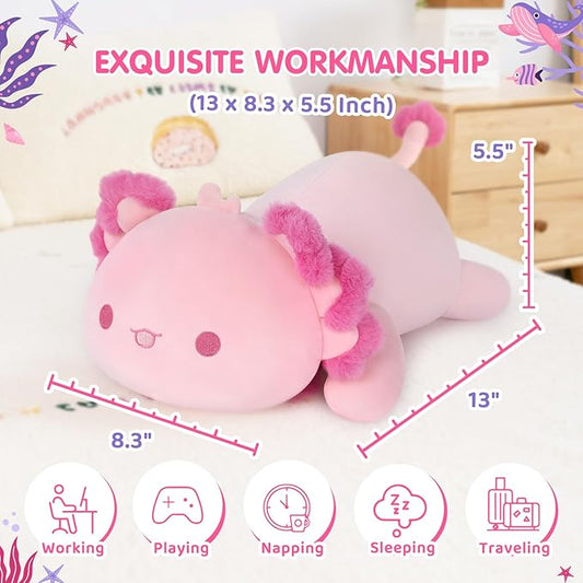 Cute Axolotl Plush Pillow, Kawaii Plushies Pink Axolotl Stuffed Toys, Squishy Plushies, Cuddle Plush Pillow for Boys & Girls