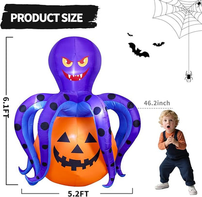 Garma 6.2 FT Halloween Inflatables Decorations Outdoor - Octopus Pumpkin Blow Ups Yard Decoration with Built-in LEDs for Halloween Party Outdoor & Indoor Yard Garden Lawn Decor