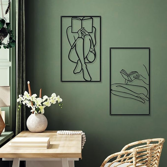 4 Pcs Metal Wall Art Decor Minimalist Abstract Woman Gold Wall Art Line Drawing metal line art Home Hanging Art Decor for Bedroom Kitchen Bathroom Living Room