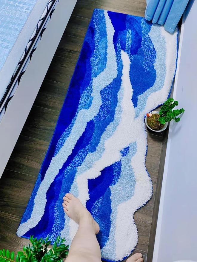 Wave Shape Furry Bedroom Rug, Fluffy Area Rug, Girls, Boys, Children's Room Nursery Floor Rug Home Decor,Bathroom Rug (27.6 x 63 in)