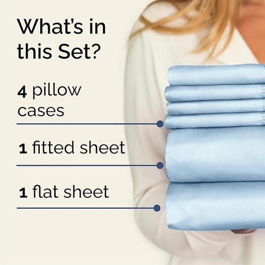 CGK Linens Cal King 6 Piece Sheet Set - Cooling Sheets for Hot Sleepers - Hotel Luxury Bedding Set with 8-16 Inch Deep Pockets - 1 Flat & 1 Fitted & 4 Pillowcases - Soft and Wrinkle Free - Baby Blue