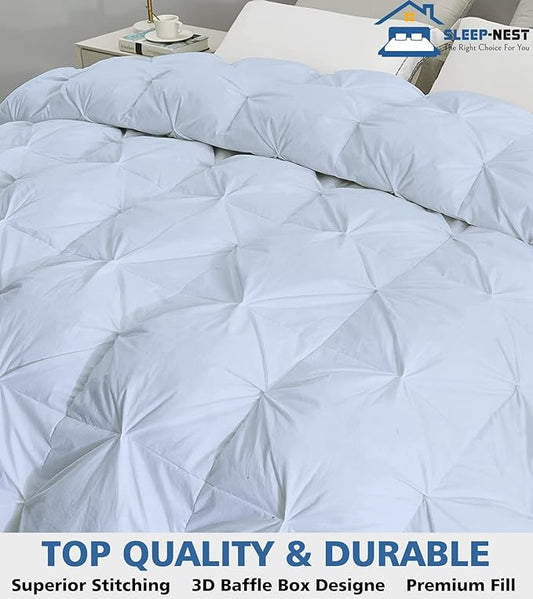 SLEEP-NEST All Season - Oversized King Plus 138x122 Hotel Luxury Down Alternative Pinch Pleated 1 Piece Comforter with 8 Tabs/Loops, Extra Wide Quilt, XL King 500 GSM Duvet Insert - Light Blue