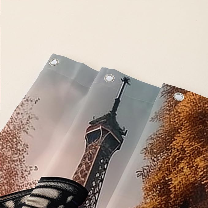 AILONEN Butterfly Shower Curtain for Bathroom,Romantic Red Rose Flower Butterfly Bath Curtain 72" W*78" H,Retro Eiffel Tower Decoration Waterproof Bathroom Curtain with 12 Plastic Hooks