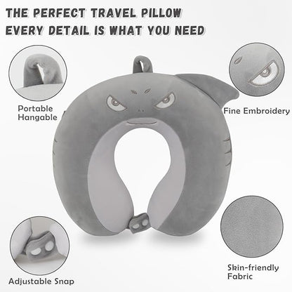 Travel Pillow, Kids Travel Pillow with Sleep Eye Mask Soft Memory Foam Kids Neck Pillow for Boys & Girls, Travel Accessories for Car Airplane Traveling - Shark