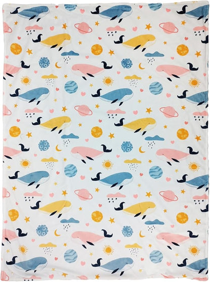 Baby Blanket for Boys Girls (Whales Printed, 30"x40") with Double Layer Dotted Backing Soft Plush Minky Blanket for Toddlers Newborn