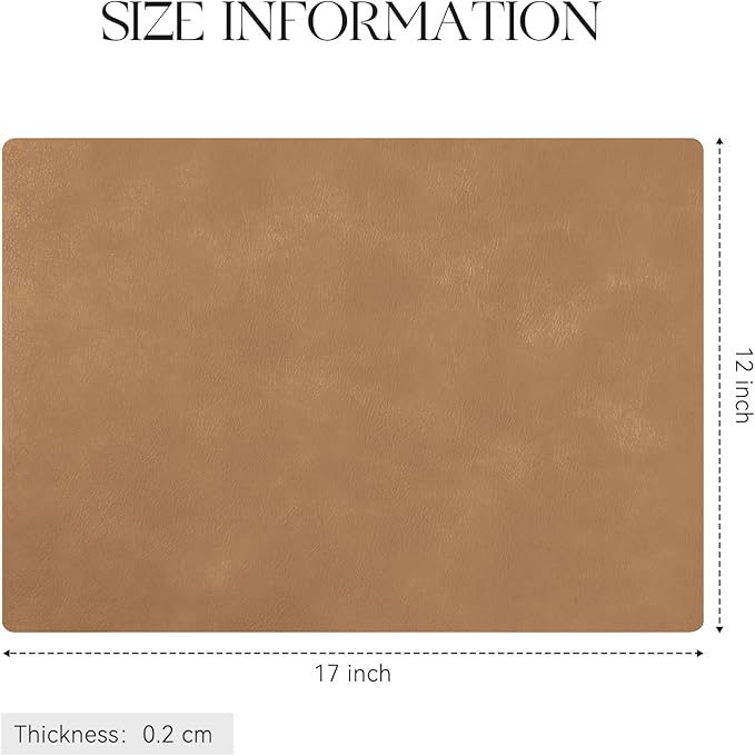 MOSAYT Vinyl Placemats Set of 8-12 X 17 Inch - Faux Leather 100% Waterproof Oil-Proof Wipeable PU Place Mats, Heat Resistant Reversible Table Mats for Kitchen, Dining, Outdoor (Camel)