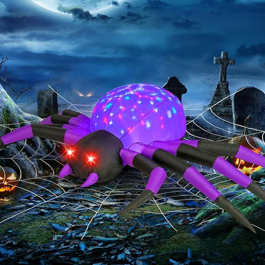 COMIN 9FT Width Halloween Inflatables Outdoor Decorations Spider Blow Up Yard Decoration with Built-in LED for Yard Garden Party Lawn (Purple)