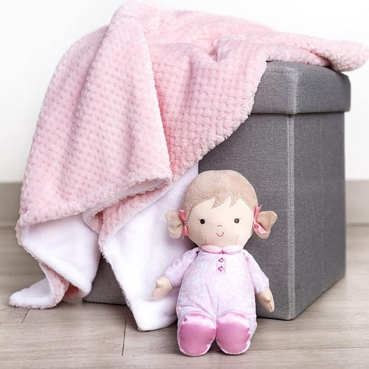 Little Me 2-Ply Reversible Baby Blanket with Thank Heaven for Little Girls Embroidery (Pink, 30x40)