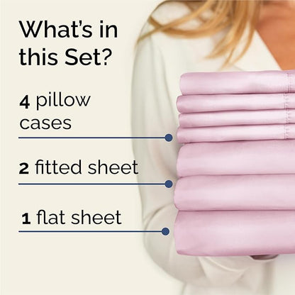 CGK Linens Split King 7 Piece Sheet Set - Cooling Sheets for Hot Sleepers - Hotel Luxury Bedding Set with 8-16 Inch Deep Pockets - 1 Flat & 2 Fitted & 4 Pillowcases - Soft & Wrinkle Free - Split King