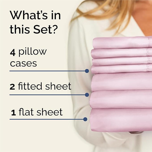 CGK Linens Split King 7 Piece Sheet Set - Cooling Sheets for Hot Sleepers - Hotel Luxury Bedding Set with 8-16 Inch Deep Pockets - 1 Flat & 2 Fitted & 4 Pillowcases - Soft & Wrinkle Free - Split King