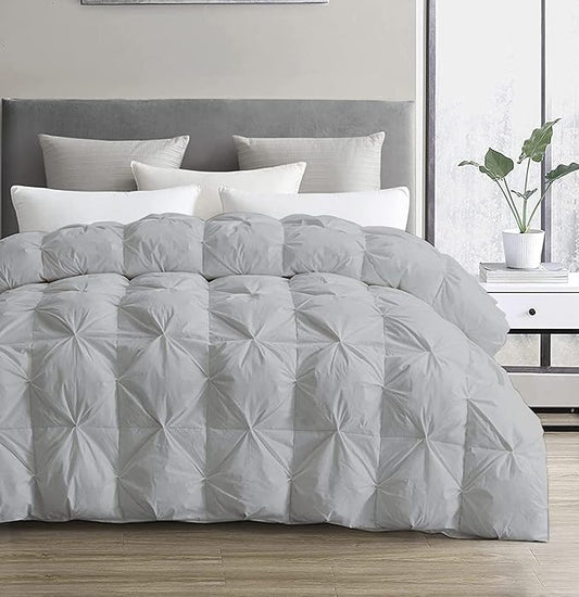 SLEEP-NEST All Season Luxury - Grand King Comforter 106 x 106 Breathable Bedding 1 Piece Down Alternative Pinch Pleat Comforter with 8 Corner Tabs - Ultra Soft, Lightweight Quilt - Silver Grey