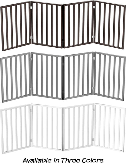 Pet Gate - 4-Panel Indoor Foldable Dog Fence for Stairs, Hallways or Doorways - 72x24-Inch Retractable Wood Freestanding Dog Gates by PETMAKER (White)
