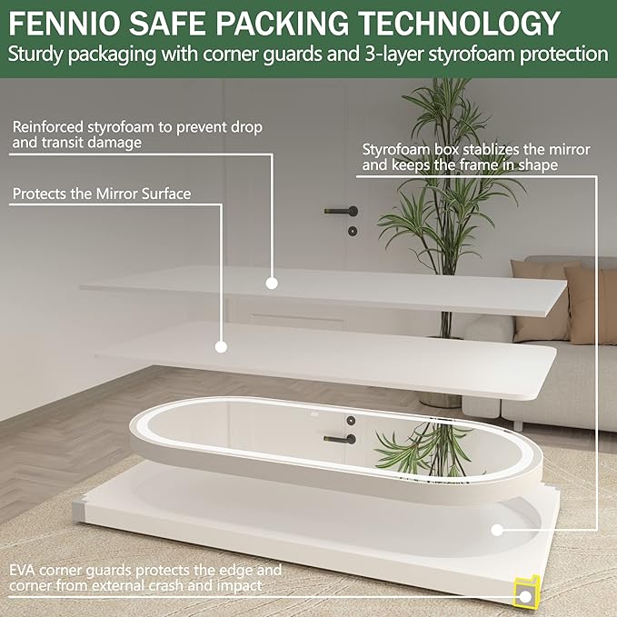 FENNIO 70" x 32" Large Luxury Wall Mounted Mirror with LED Lights - Oval Full Length LED Lighted Full Body Dressing Mirror for Bedroom, Salon, Brushed Aluminum Frame, Tempered Glass