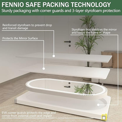 FENNIO 70" x 32" Large Luxury Wall Mounted Mirror with LED Lights - Oval Full Length LED Lighted Full Body Dressing Mirror for Bedroom, Salon, Brushed Aluminum Frame, Tempered Glass