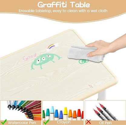 Kids Table and Chair Set, Height Adjustable Toddler Table and 4 Chairs Set for Ages 2-10, Graffiti Desktop, Non-Slip Legs, Arts & Crafts Table, Children Activity Table for Daycare Classroom Home