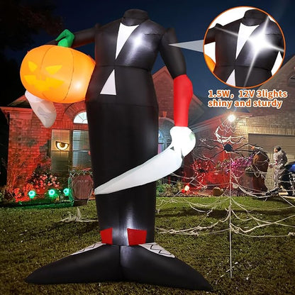 COMIN 6.6 FT Tall Halloween Inflatables Pumpkin Headless Killer Outdoor Decoration Blow Up Holding Pumpkin Inflatable with Built-in LED Lights for Halloween Party Front Door Window Garden Decor