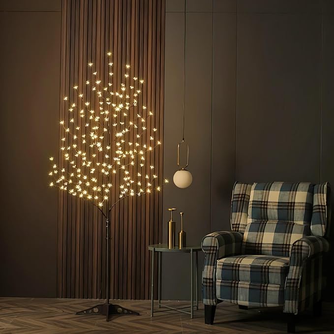 LIGHTSHARE 6.5 feet 208L LED Lighted Cherry Blossom Tree, Warm White, Decorate Home Garden, Spring, Summer, Wedding, Birthday, Christmas Holiday, Party, for Indoor and Outdoor Use