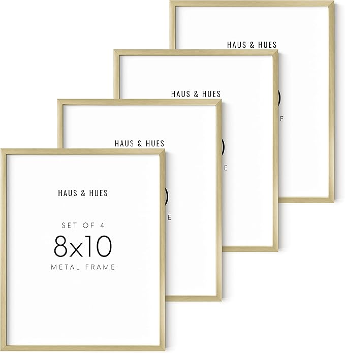 HAUS AND HUES 8x10 Gold Frames for Gallery Wall - Set of 4 8x10 Picture Frames for Wall, 8x10 Picture Frame Set of 4, Gold 8x10 Picture Frames, Bulk 8x10 Picture Frames (Gold Aluminum Frames)