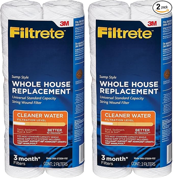 Filtrete 3WH-STDSW-F02 Water Cartridge, Replacement Filter, White, 2 Count | (Pack of 2)