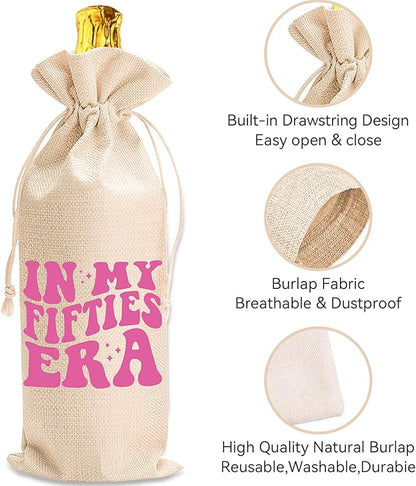 comfit Funny 50th Wine Bag Gifts for Women,Wine Bag for Happy Anniversary 50th Birthday Party,50 Year Old Birthday Gifts for Women,Birthday Decorations Man Woman Wine Bags for Her Him Friend