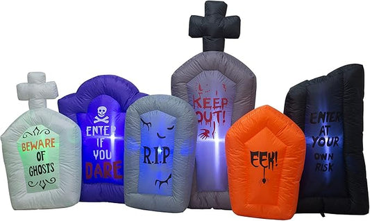 7.5 Foot Long Halloween Inflatable Tombstones Haunted House Prop LED Lights Decor Outdoor Indoor Holiday Decorations, Blow up Lighted Yard Home Garden Party Decoration