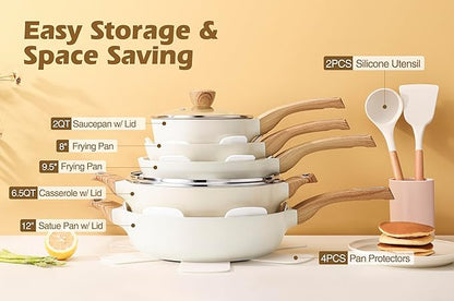 SENSARTE Ceramic Pots and Pans Set Nonstick, Kitchen Cookware Sets, 14-Piece Induction Cookware, 100% Non-toxic Healthy Non Stick Cooking Set, with Frying Pans Set, PFAS PTFE PFOA PFOS Free