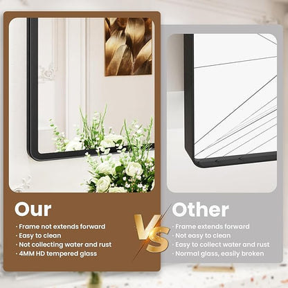 New Upgrade 30X36 Inch Wall Mounted Bathroom Mirror, Black Metal Frame Rounded Rectangle Mirror, Bathroom Vanity Mirror with Tempered Glass for Washroom Bedroom Living Room