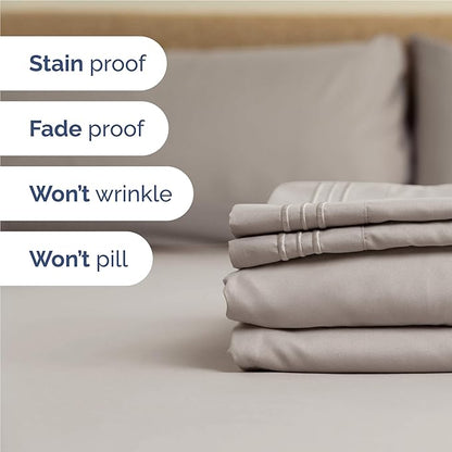 Twin XL Size 3 Piece Sheet Set - Comfy Breathable & Cooling Bed Sheets Set - Hotel Luxury Bedding for Women, Men, Kids, Teens, Boys & Girls - Deep Pockets, Soft, Wrinkle Free - Oeko-Tex - Light Grey