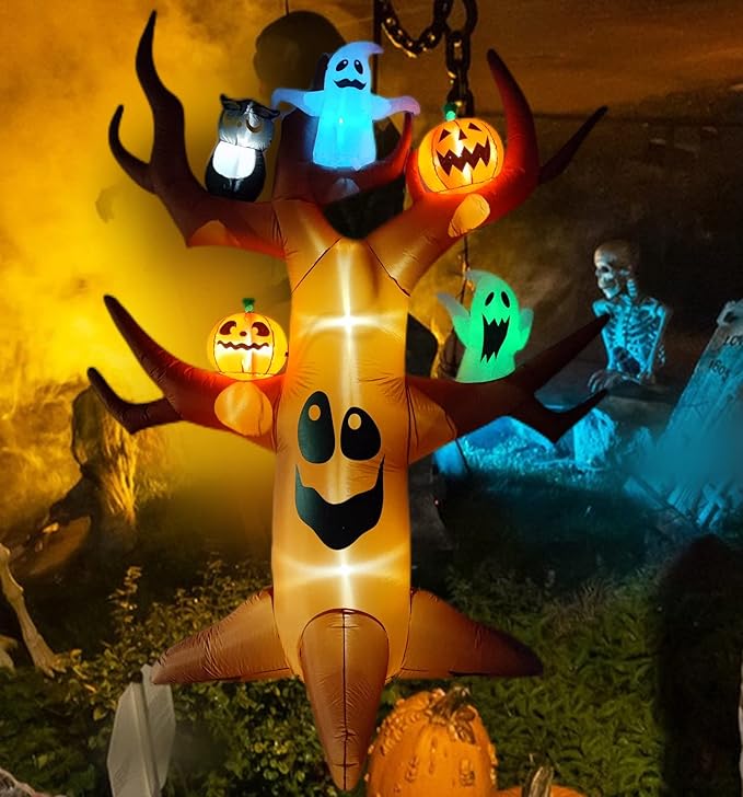 9ft Halloween Inflatables Blow Up LED Inflatable Dead Tree with Ghost and Pumpkins for Outdoor Indoor Garden Yard Lawn Party Holiday Decoration