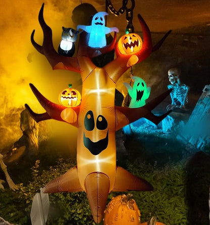 9ft Halloween Inflatables Blow Up LED Inflatable Dead Tree with Ghost and Pumpkins for Outdoor Indoor Garden Yard Lawn Party Holiday Decoration