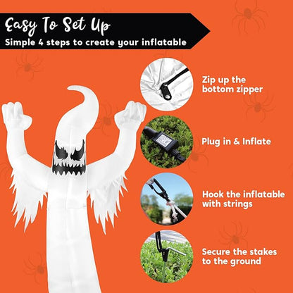 Joiedomi 12 FT Tall Halloween Inflatables Ghost Outdoor Decorations, Inflatable Yard Decorations, Blow Up Ghost Halloween Decor with Build-in LEDs for Scary Decor