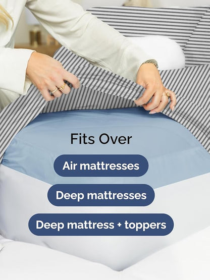 Extra Deep Cal King Sheet Set - 6 Piece Breathable & Cooling Sheets - Hotel Luxury Bed Sheets Set - Easy Fit - Soft, Wrinkle Free & Comfy Sheets Set - Grey Striped Sheet Set with Extra Deep Pockets