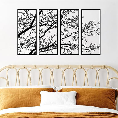 ESTART 4 Pieces Tree of Life Metal Wall Decor, Black Tree Branch Metal Wall Art, Tree Sign Wall Hangings for Home Garden Office Living Room Indoor Outdoor (Large)