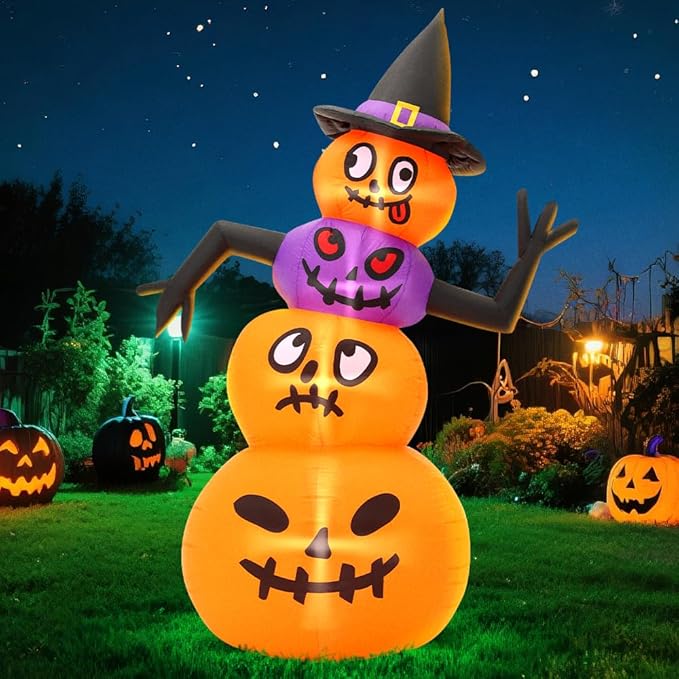 6FT Halloween Inflatable Decoration Blow up Pumpkins Inflatable with Hat,Outdoor Holiday Décor,LED Lights Blow Up Halloween Yard Decorations,Inflatables Outdoor for Holiday Garden Yard Lawn Décor