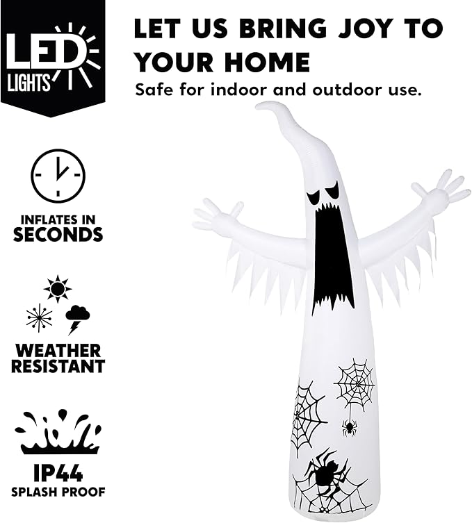 Joiedomi 12 FT Halloween Inflatables Giant Ghost Outdoor Decorations, Halloween Blow Up Ghost Yard Decorations with 3-Colored Flashing Flame Light for Lawn Party Scary Decor