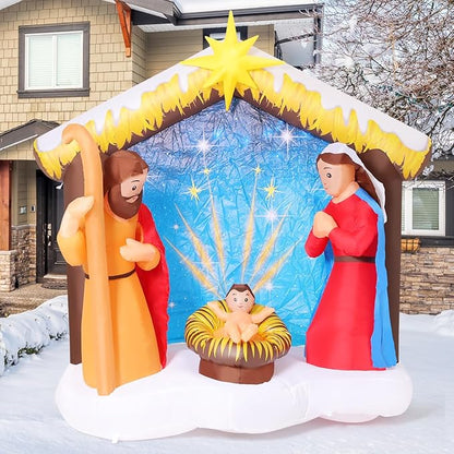 COMIN 5.9 FT Christmas Inflatables Outdoor Decorations Inflatable Nativity Scene Joy Jesus Blow Ups with Built-in LEDs for Yard Party Lawn Decor