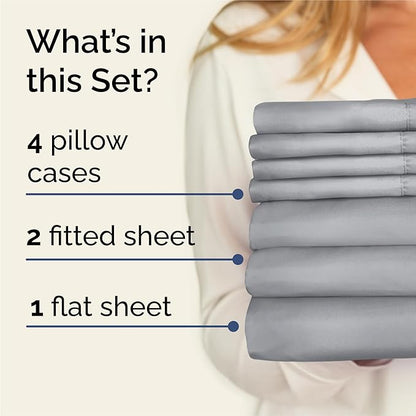 CGK Linens Split King 7 Piece Sheet Set - Cooling Sheets for Hot Sleepers - Hotel Luxury Bedding Set with 8-16 Inch Deep Pockets - 1 Flat & 2 Fitted & 4 Pillowcases - Soft & Wrinkle Free - Split King