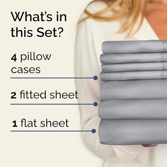 CGK Linens Split King 7 Piece Sheet Set - Cooling Sheets for Hot Sleepers - Hotel Luxury Bedding Set with 8-16 Inch Deep Pockets - 1 Flat & 2 Fitted & 4 Pillowcases - Soft & Wrinkle Free - Split King