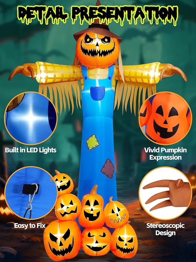 12.5FT Giant Pumpkin Head Halloween Inflatable with Built-in LED Lights and Sound Blow Up Halloween Yard Decorations Lawn Party Indoor Outdoor