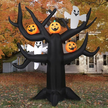 Haunted Hill Farm 8-Ft. Inflatable Spooky Halloween Tree with Ghosts, Pumpkins and LED Lights | Festive Holiday Blow-Up Decorations | Blower, Ropes, and Stakes Included | HISPKYTREE081-L
