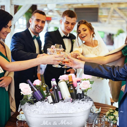 2 Pcs 5.5 Gallons Galvanized Tubs,Large Beverage Tubs,Drink Buckets for Parties with Handles,Metal Ice Buckets for Parties Galvanized Bucket for Wedding Halloween Christmas(Mr and Mrs)