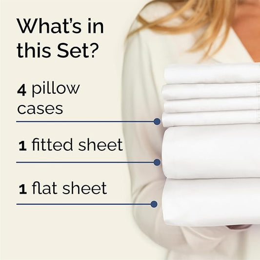 CGK Linens Queen 6 Piece Sheet Set - Cooling Sheets for Hot Sleepers - Hotel Luxury Bedding Set with 8-16 Inch Deep Pockets - 1 Flat & 1 Fitted & 4 Pillowcases - Soft & Wrinkle Free - Antique White