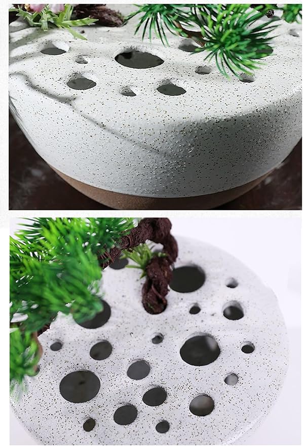 RISEON Ceramic Flower Arranging Vase, Floral Arrangement Holder Flower Frog Ikebana Art Flower Vase Pot Floral Centerpiece for Dining Table Home Office Wedding Decor