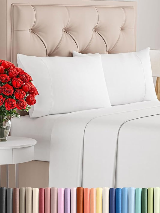 CGK Linens Twin XL 4 Piece Sheet Set - Cooling Sheets for Hot Sleepers - Hotel Luxury Bedding Set with 8-16 Inch Deep Pockets - 1 Flat & 1 Fitted & 2 Pillowcases - Soft, Comfy & Wrinkle Free - White