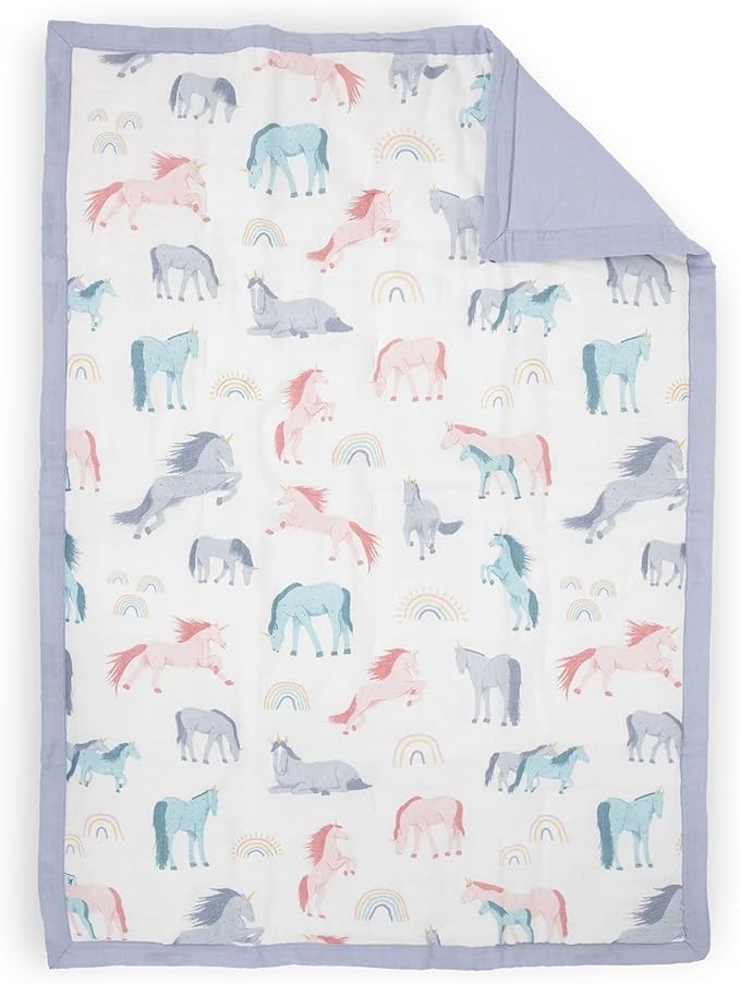 Little Unicorn Toddler Bedding 3-Piece Set | Super Soft & Breathable Muslin Fabric | for Convertible Cribs & Toddler Beds (Unicorns)