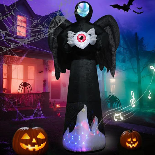 8FT Grim Reaper Halloween Inflatable Decorations Outdoor Scary Blow Up Yard Decor Built-in Scary Sound, with LED Lights, Large Spooky Inflatables for Lawn, Porch, Party, Graveyard