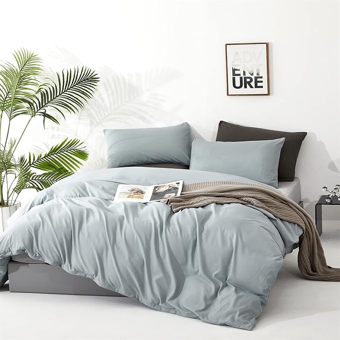 Cottonight Blue Comforter Set Full Light Blue Bedding Comforter Set Solid Baby Haze Blue Blanket Quilts Modern Soft Breathable Simple 3 Piece Dusty Blue Comforter Set for Full Bed