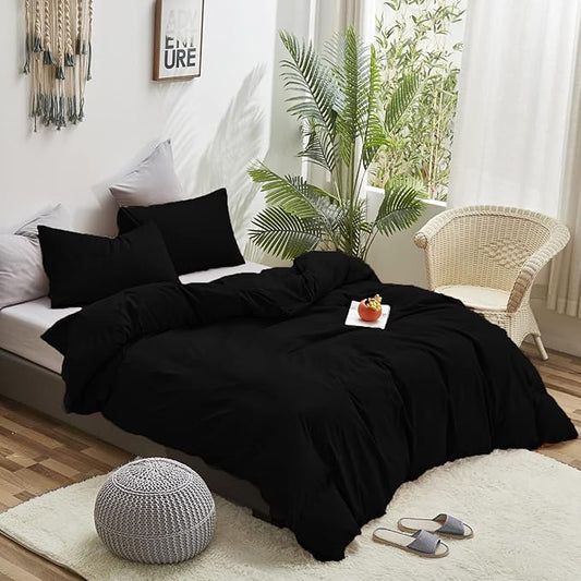 Cottonight Black Comforter Set King Men Women All Black Bedding Set Blanket Quilts Solid Fuzzy Modern Gothic Cozy Dark Color Comforter Set for King Bed Women Men
